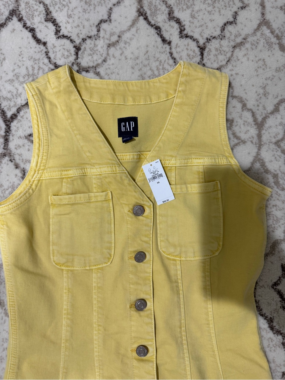 NWT GAP Yellow Sleeveless Button-Front Denim  Mini Dress XS - Picture 3 of 6